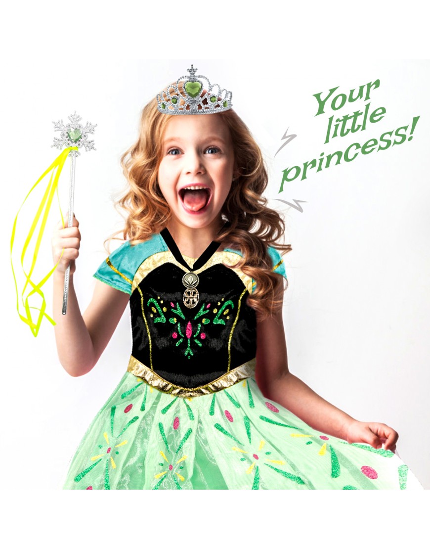 Princess Outfit Girls Dress up Kids Costume Christmas Birthday Party Cosplay Gift with Accessories (Green, 150CM/9-10Y)
